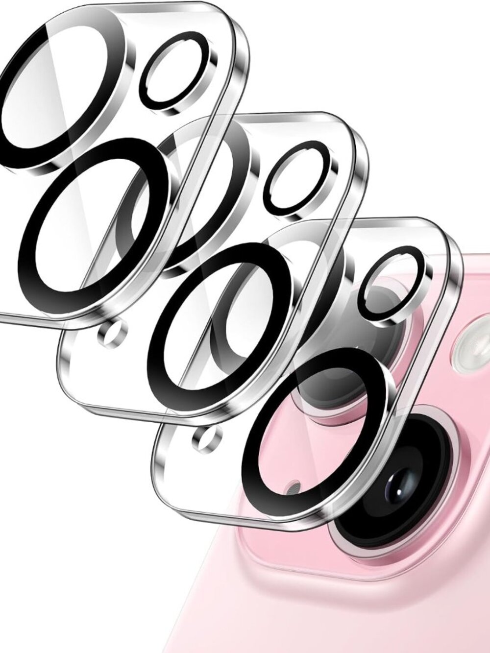 JETech Camera Lens Protector for iPhone 15/15 Plus, 3-Pack | 9H Tempered Glass